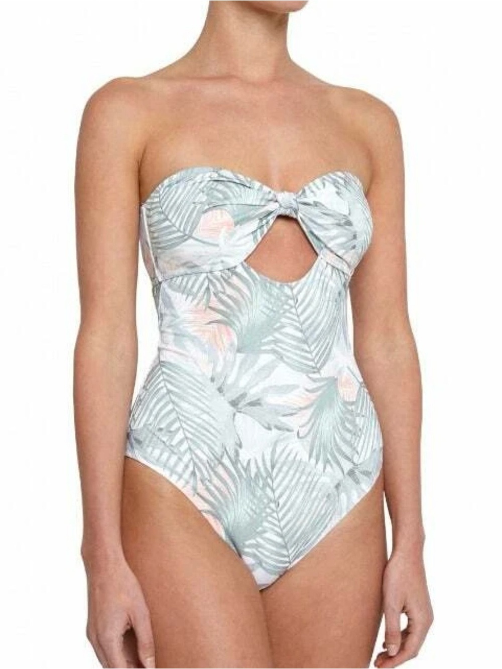 Eberjey Palmera Lulu Tropical Palm One-Piece Swimsuit Medium M Pastel Green Pink